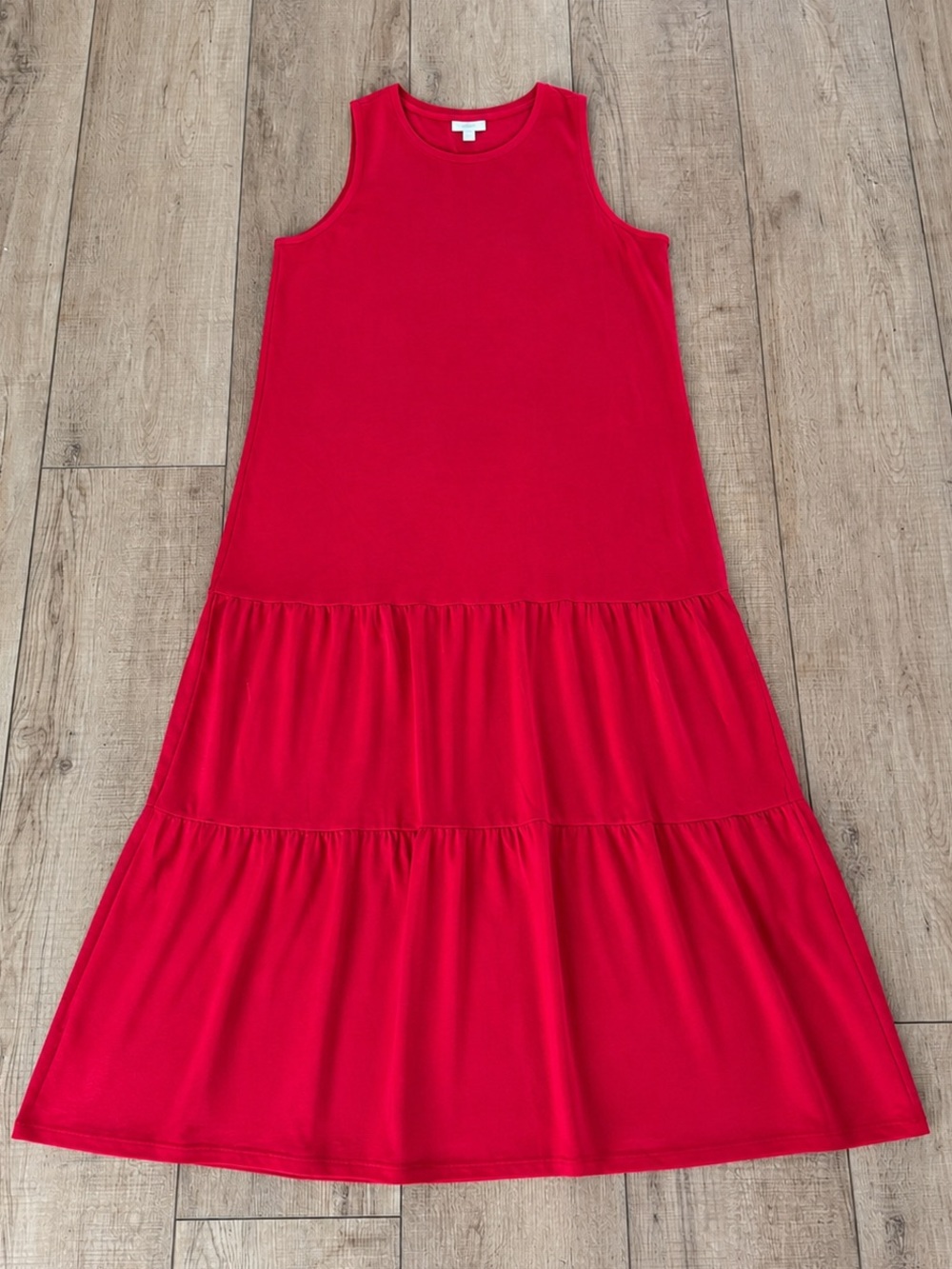 J. Jill Red Tiered Maxi Dress Sleeveless Knit Summer Americana Patriotic L